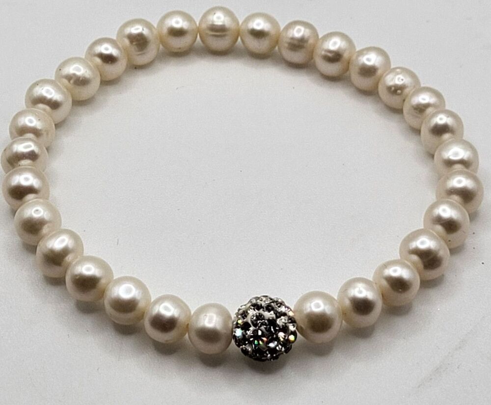 Genuine Pearl Beaded Bracelet with Accent Bead | Fresh Water Pearls 6.25in